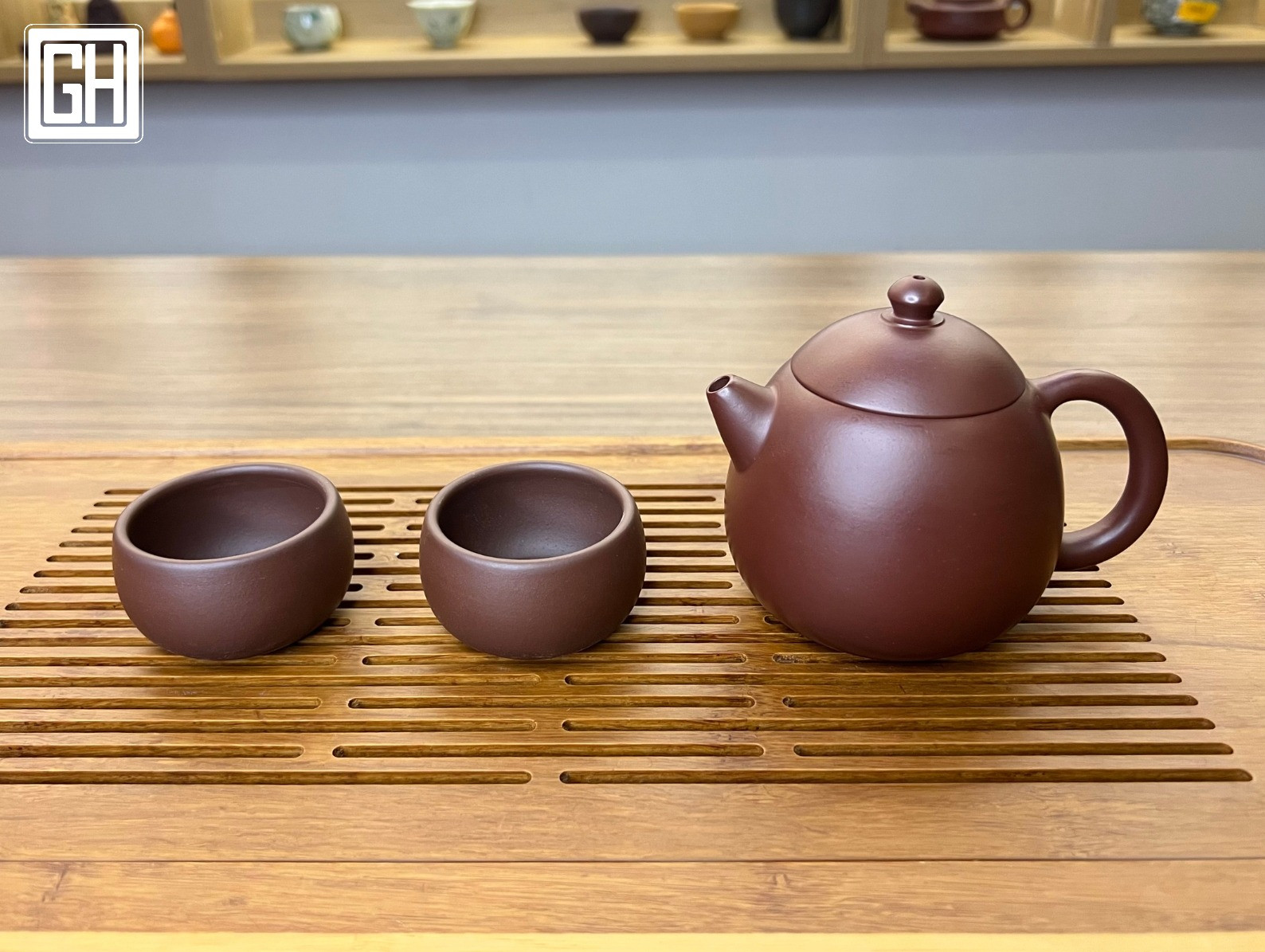 Ấm Viên Mộc + Chén Gốm Mộc (Nâu)